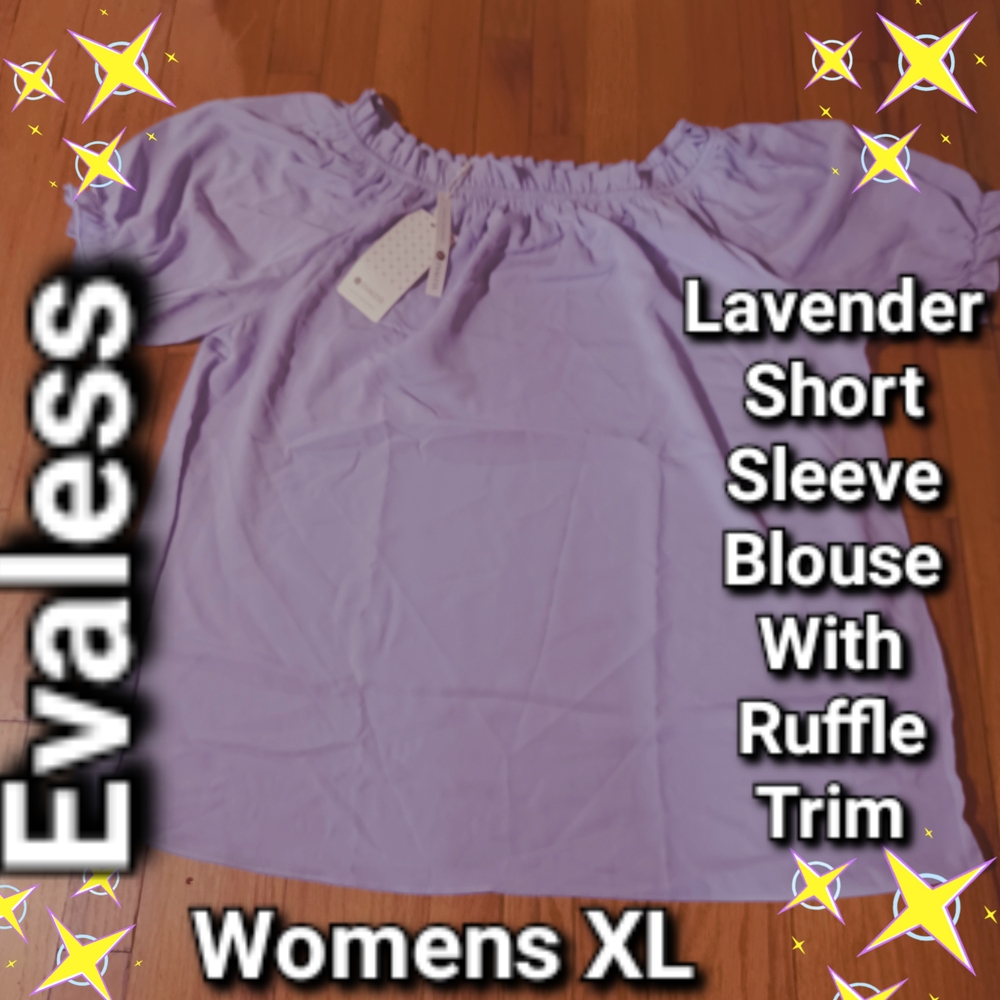 Lavender Peasant w/ Ruffle Trim  Short Puffy Sleeve Blouse Women's XL